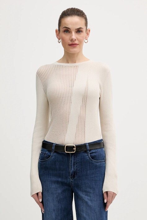 Sisley sweter bawełniany damski kolor beżowy lekki 10C1L106M