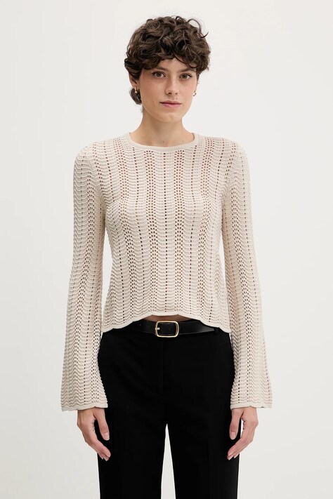 Sisley sweter bawełniany damski kolor beżowy lekki 1494M106O