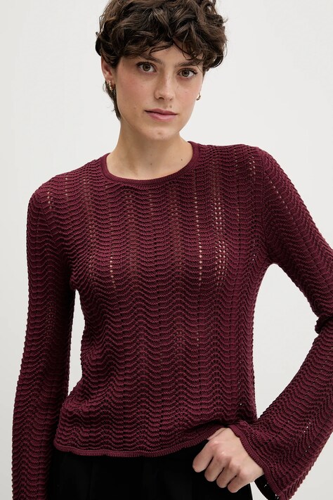 Sisley sweter bawełniany damski kolor bordowy lekki 1494M106O