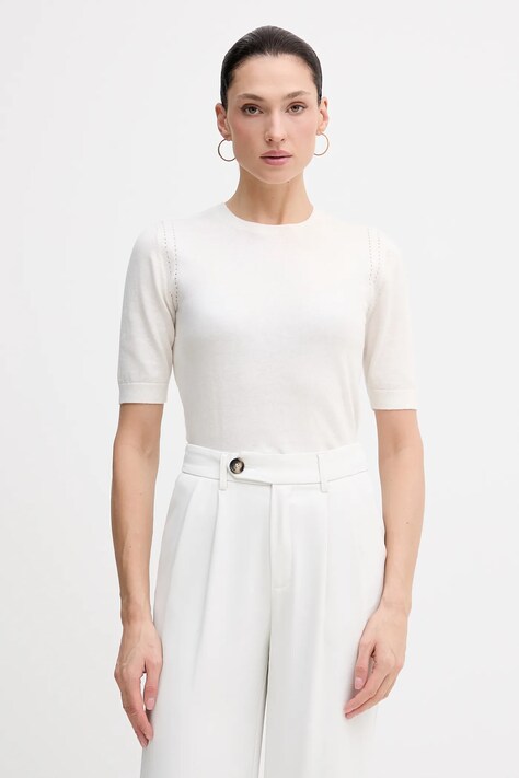 Sisley sweter z dodatkiem wełny damski kolor beżowy lekki 1SBXM106L