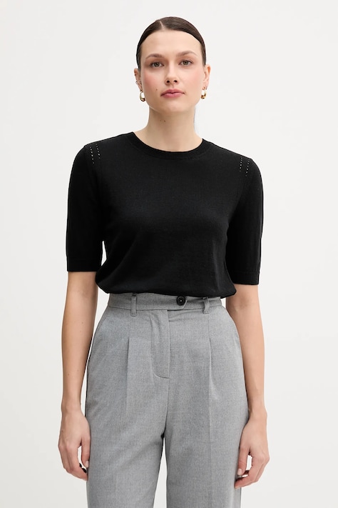 Sisley sweter z dodatkiem wełny damski kolor czarny lekki 1SBXM106L