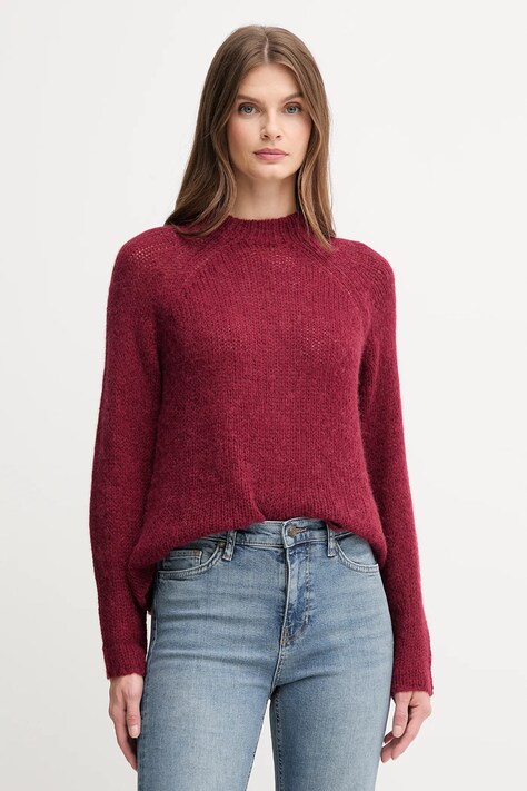Joop! sweter z dodatkiem wełny damski kolor bordowy z półgolfem 30048450