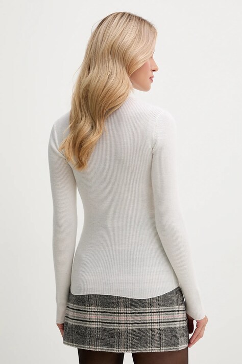 Joop! sweter wełniany damski kolor beżowy z golfem 30049422