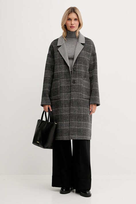 Joop! sweter wełniany damski kolor szary z golfem 30049422