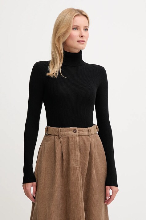 Joop! sweter wełniany damski kolor czarny z golfem 30049422