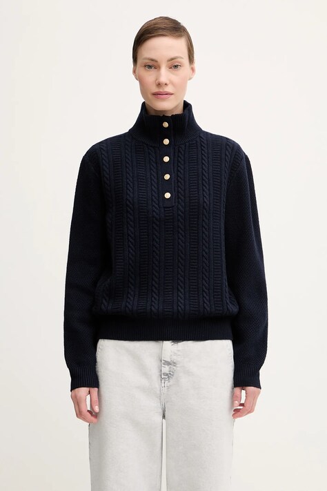 A.P.C. sweter wełniany Pull Thea damski kolor granatowy z półgolfem WVBCZ.F23426