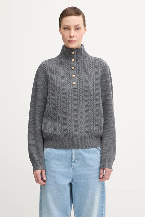 A.P.C. sweter wełniany Pull Thea damski kolor szary z półgolfem WVBCZ.F23426