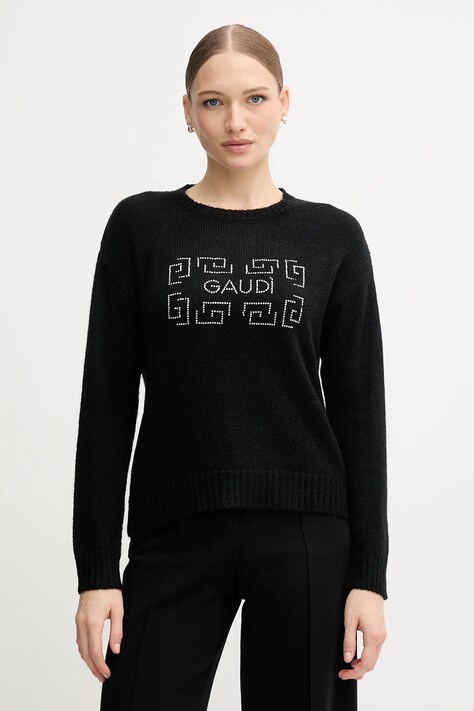 Gaudi sweter z dodatkiem wełny damski kolor czarny 521BD53009