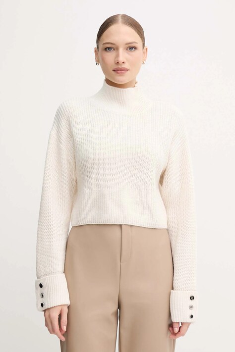 Gaudi sweter damski kolor beżowy ciepły z golfem 521BD53033