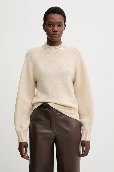 Sessun sweter wełniany damski kolor beżowy z półgolfem 25109005