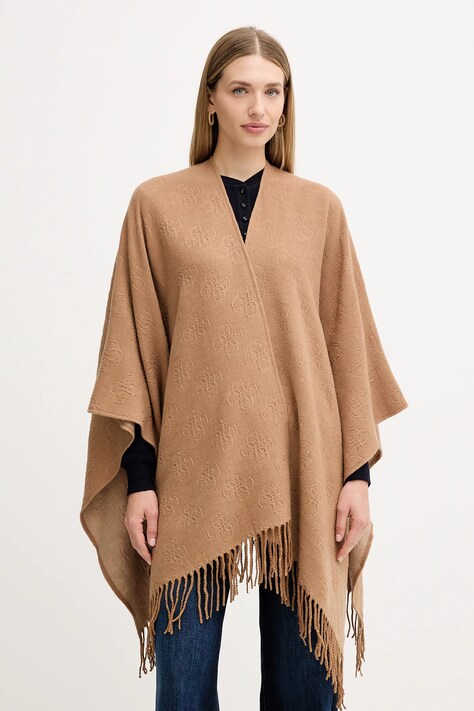 Guess poncho kolor brązowy AW5421 POL03