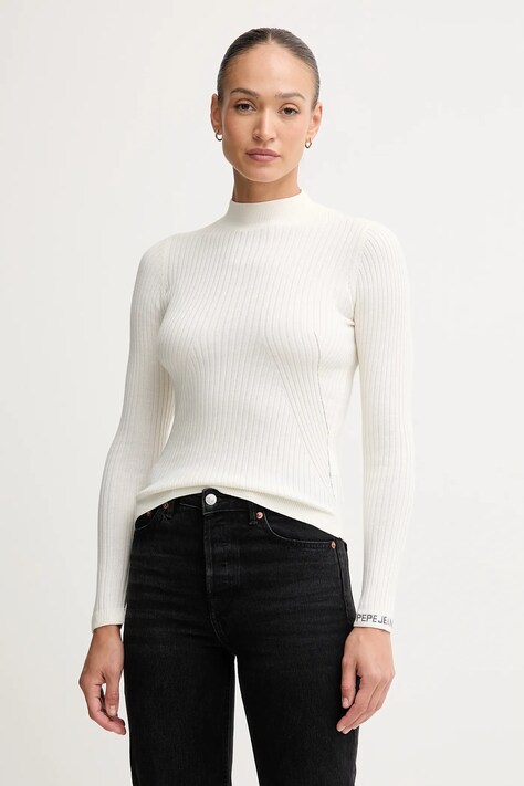 Pulover Pepe Jeans boja: bež, lagane, s poludolčevitom, PL7000026