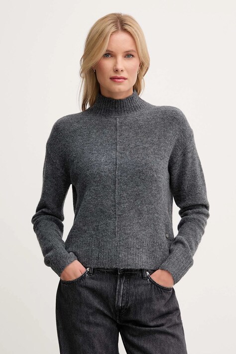 Pepe Jeans sweter z domieszką wełny damski kolor szary z półgolfem PL7000032