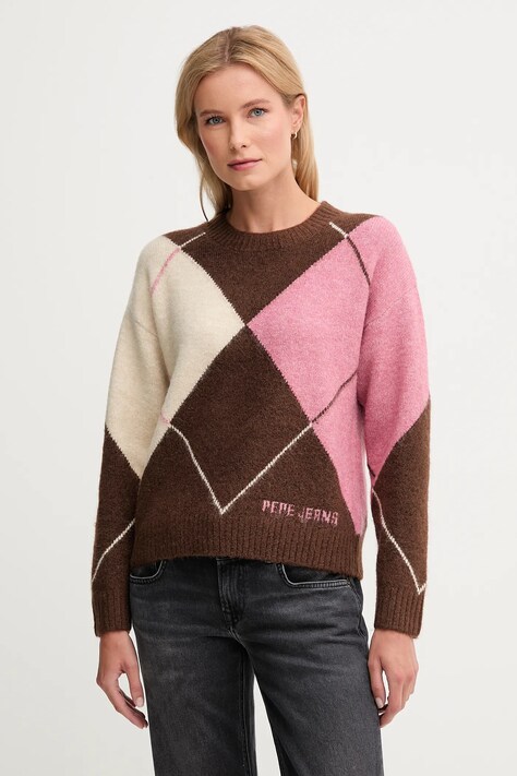 Pepe Jeans sweter z domieszką wełny damski kolor brązowy ciepły PL7000037