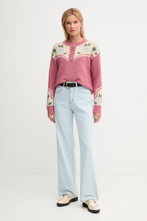 Pepe Jeans sweter z dodatkiem wełny damski kolor różowy ciepły PL7000041
