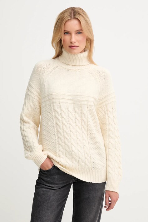 Pepe Jeans sweter z domieszką wełny damski kolor beżowy ciepły z golfem PL7000053