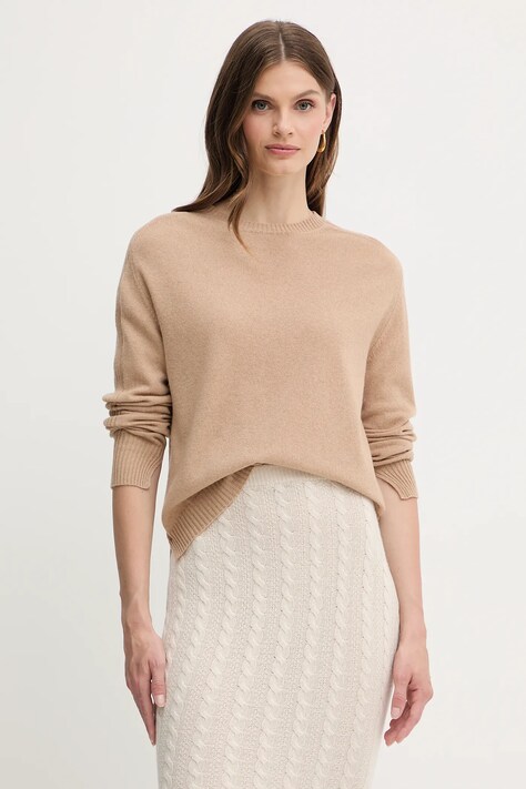 Twinset sweter wełniany damski kolor beżowy lekki 252TP3495