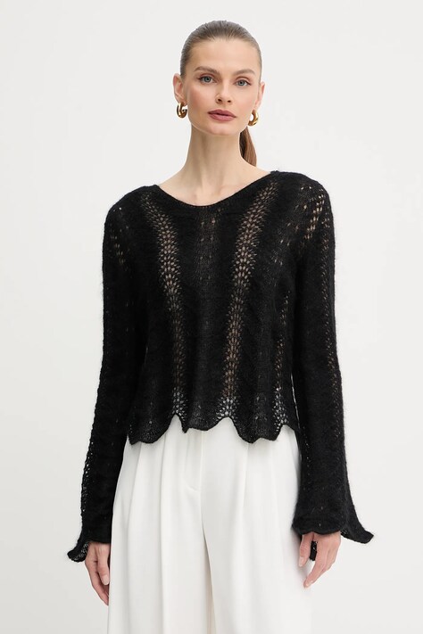 Twinset sweter wełniany damski kolor czarny lekki 252TP3524