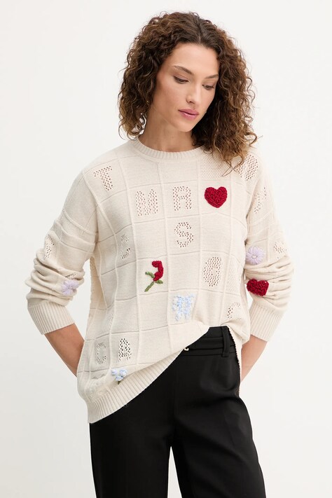 Twinset sweter z wełną damski kolor beżowy lekki 252TP3313
