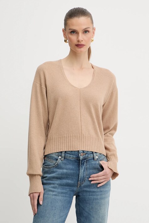 Twinset sweter kaszmirowy damski kolor beżowy 252TP3493