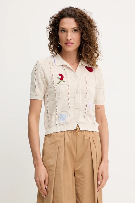 Twinset kardigan z wełną damski kolor beżowy lekki 252TP3310