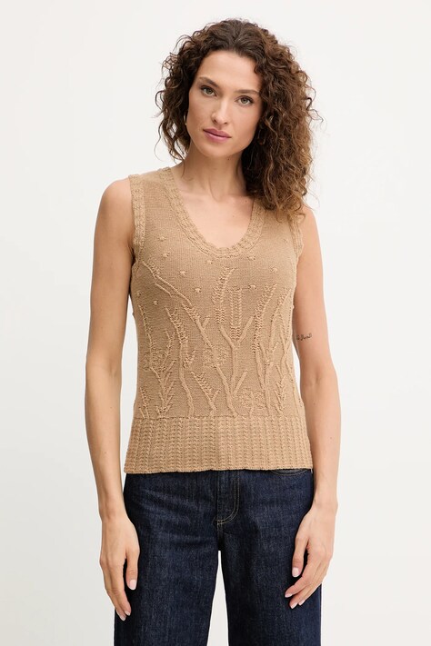 Twinset kamizelka z wełną damski kolor brązowy 252TP3333