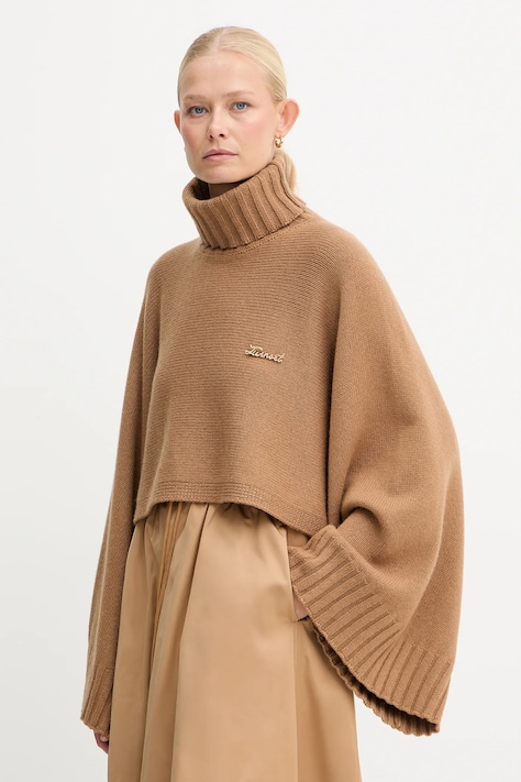 Twinset sweter z dodatkiem wełny damski kolor brązowy lekki z golfem 252TT3422