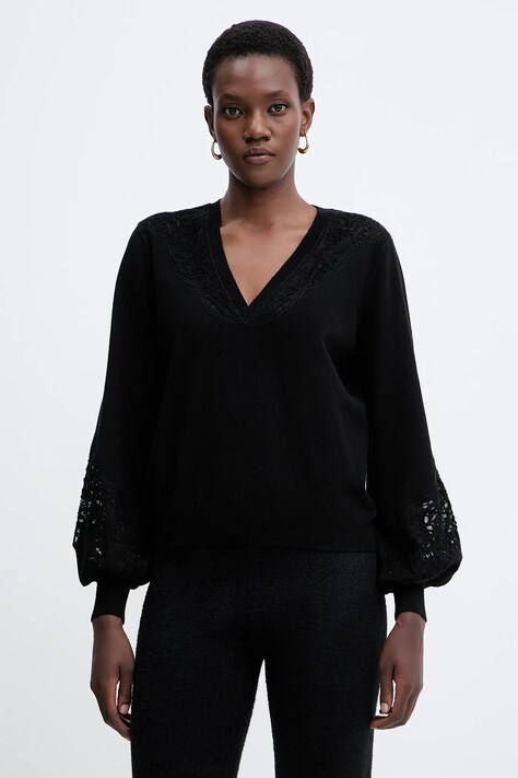 Twinset sweter z domieszką wełny damski kolor czarny 252TT3440