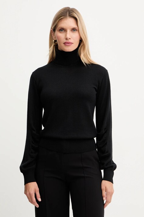 Twinset sweter z dodatkiem wełny damski kolor czarny lekki z golfem 252AT3102