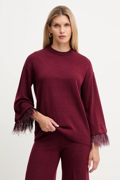 Twinset sweter z dodatkiem wełny damski kolor bordowy lekki 252LL3FAA