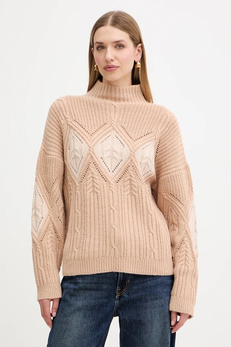 Twinset sweter z dodatkiem wełny damski z golfem 252TT3290