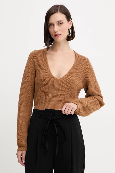 Twinset sweter z wełną kolor brązowy 252TT3062