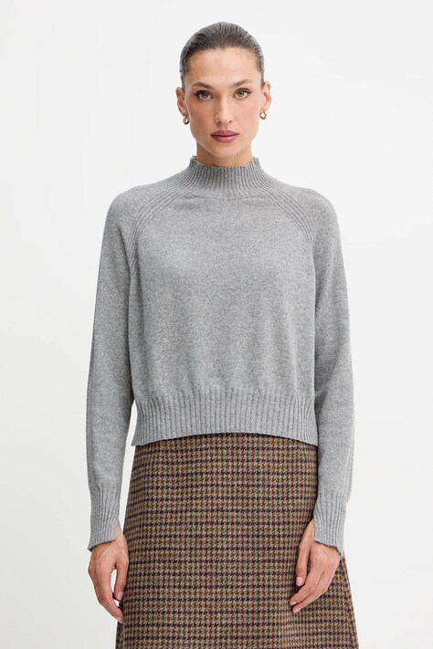 Twinset sweter kaszmirowy damski kolor szary lekki z półgolfem 252TT3531