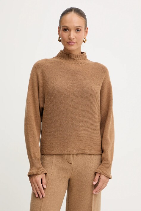 Twinset sweter z dodatkiem wełny damski kolor brązowy lekki 252TT3353