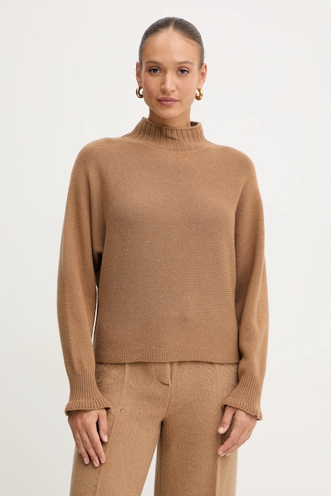 Twinset sweter z dodatkiem wełny damski kolor brązowy lekki 252TT3353