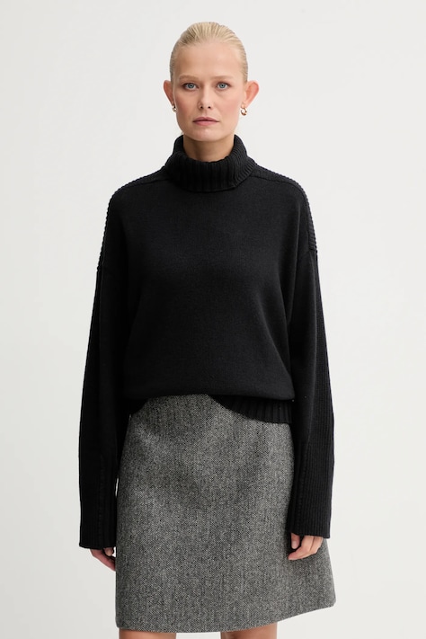 Twinset sweter z dodatkiem wełny damski kolor czarny ciepły z golfem 252TF3023