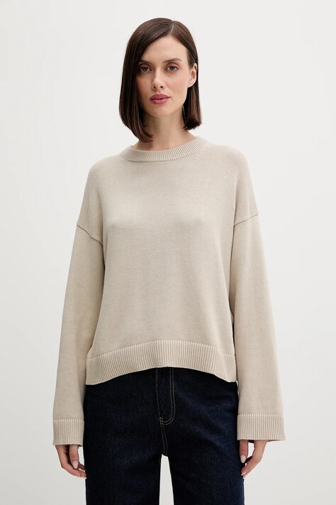Bavlněný svetr Calvin Klein Jeans dámský, béžová barva, LV047D305G