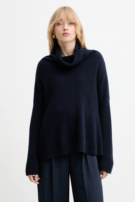 MAX&Co. sweter kaszmirowy damski kolor granatowy lekki z golfem 2528366044200