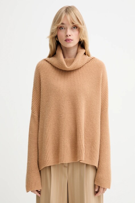 MAX&Co. sweter kaszmirowy damski kolor brązowy lekki z golfem 2528366044200