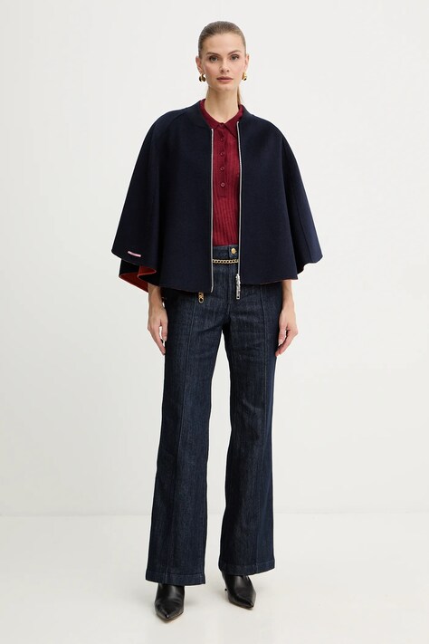 MAX&Co. poncho dwustronne z dodatkiem wełny kolor granatowy 2526736037200