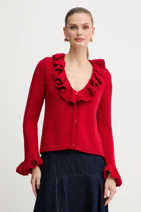Luisa Spagnoli kardigan wełniany damski kolor czerwony ciepły 100274