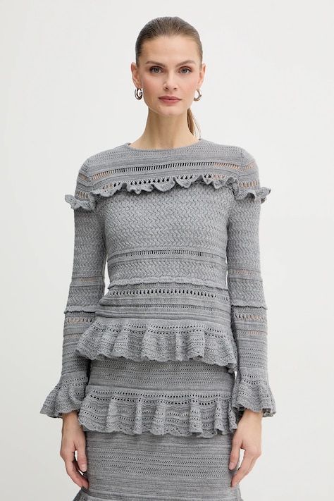 Luisa Spagnoli sweter wełniany damski kolor szary lekki 100222