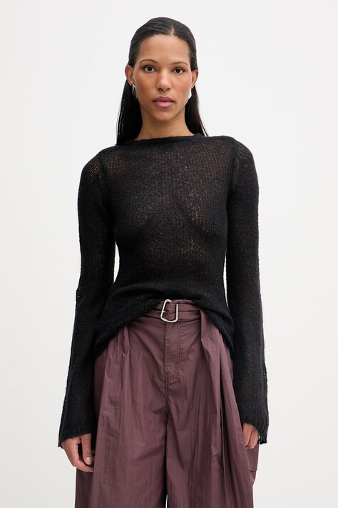 Heliot Emil sweter z dodatkiem wełny damski kolor czarny lekki AW25_W_07_083_BLK01