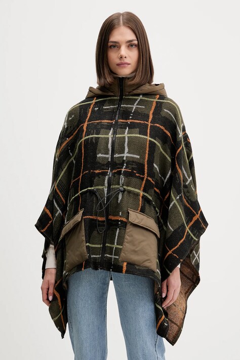 Desigual poncho CHECKS KHAKI ALDAM kolor zielony 25WAIA12