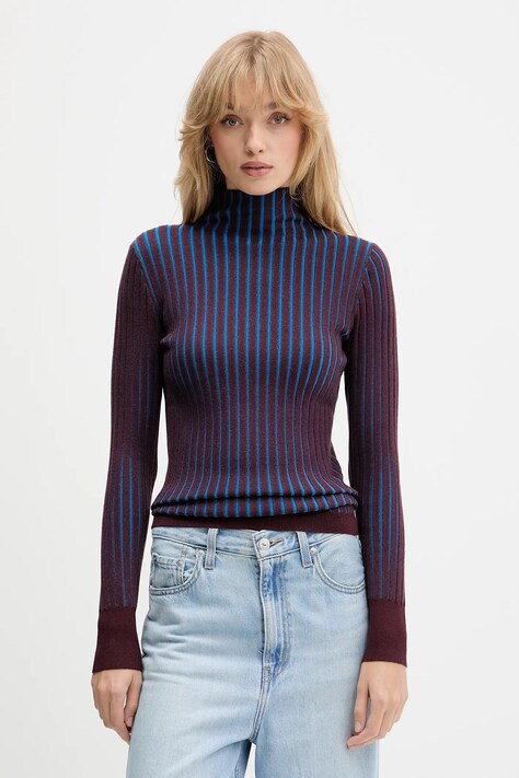 Desigual sweter BARROW damski kolor fioletowy z półgolfem 25WWJF18