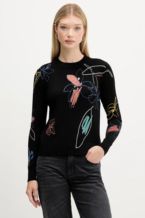 Desigual sweter ARTY damski kolor czarny lekki 25WWJF33