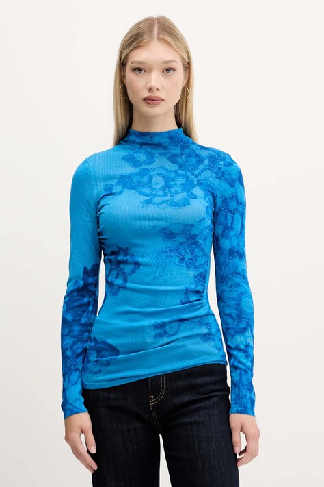 Desigual sweter OTTAWA damski kolor niebieski lekki z półgolfem 25WWJF38