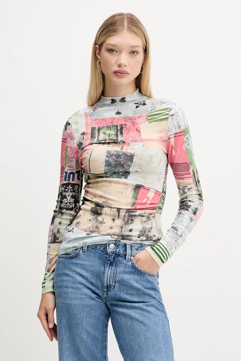 Свитер Desigual MONTREAL цвет бежевый лёгкий с полугольфом 25WWJF39