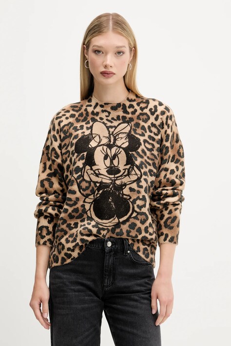 Desigual sweter MINNIE damski kolor brązowy lekki 25WWJF43