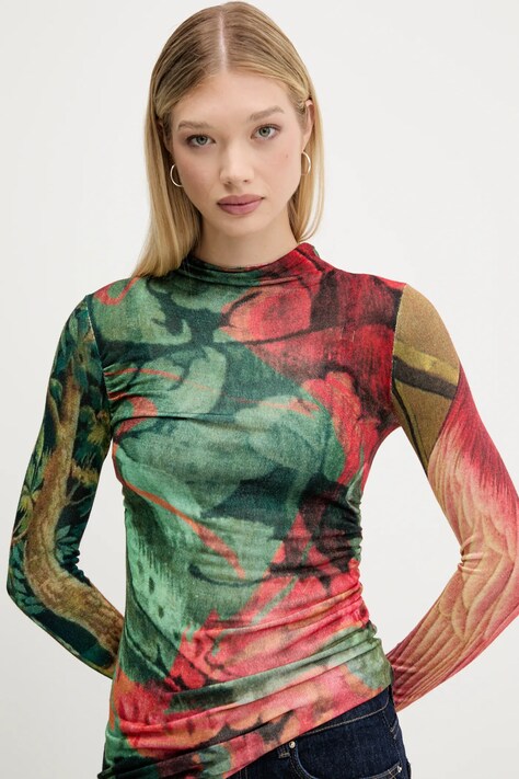 Desigual sweter TAPIZ LACROI damski kolor zielony lekki 25WWJF48